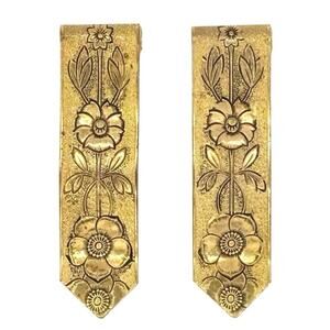 1930s Art Deco Gold Floral Dress Clips - Engraved Brass w/ Floral Design
